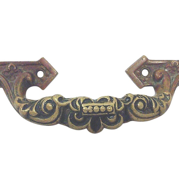 Antique Solid Bronze Brass Drawer Pull Architectural Salvage Edwardian Victorian - Picture 2 of 4